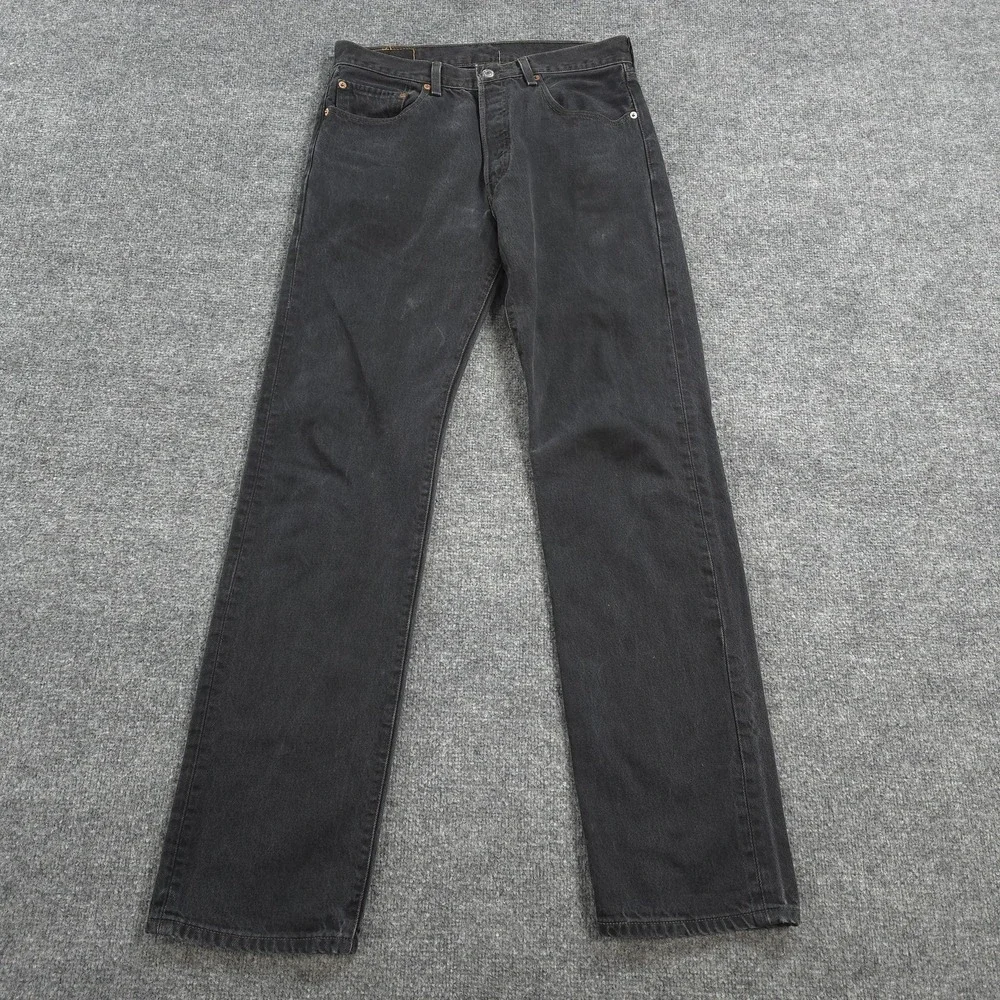 Vintage Levis Jeans Mens 32x34 Black Denim 501 Button Fly Regular Straight Y2K
